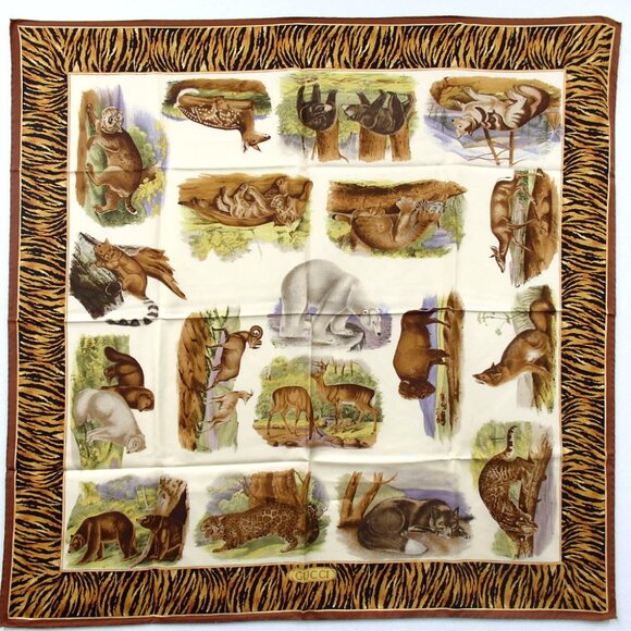 Authentic GUCCI Animal pattern scarf silk [Used] - Picture 1 of 5